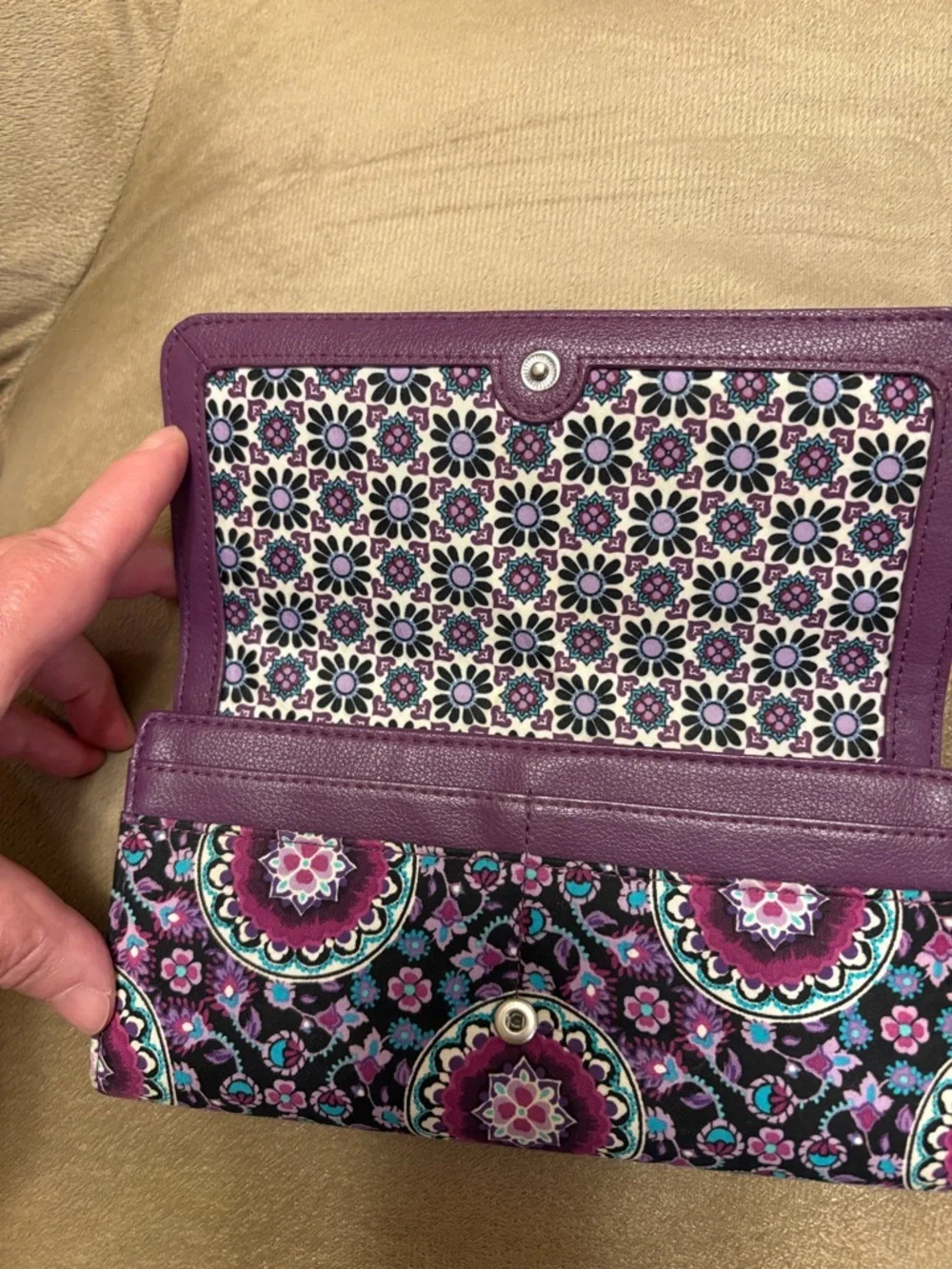 Vera Bradley Plum Purple Continental Wallet with Floral Trim - Picture 2 of 3
